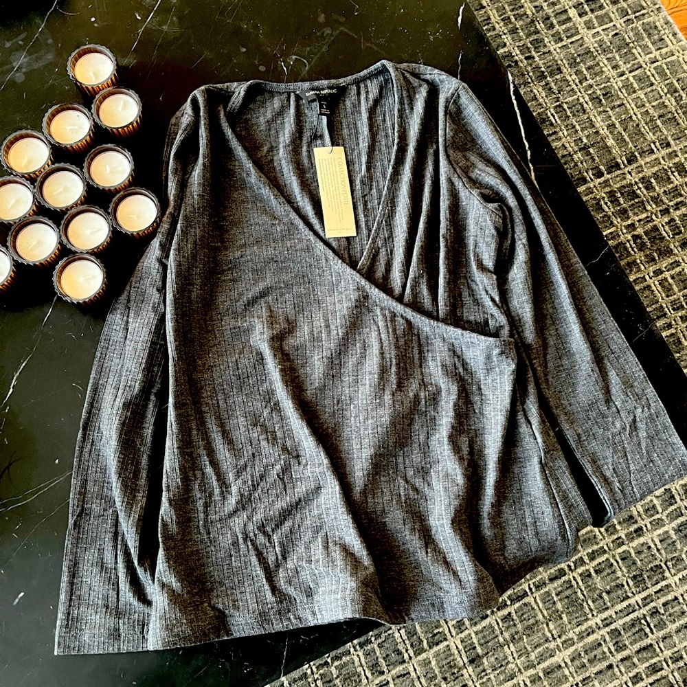 Banana Republic Gray Ribbed Wrap Top
